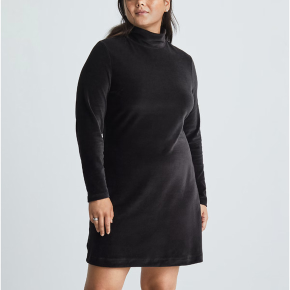 Everlane Womens The Velour Mini Dress Large Black Mockneck Long Sleeve NWOT - Picture 2 of 10